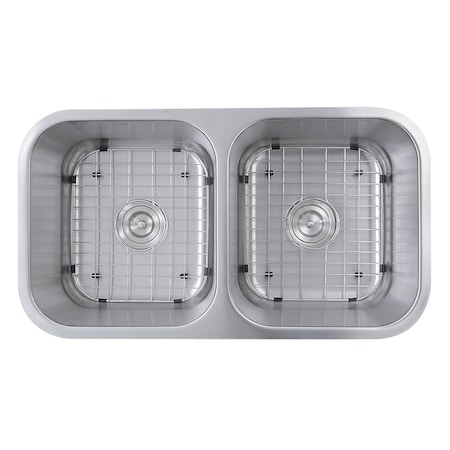 Nantucket Sinks 32.5 Inch Double Bowl Equal Undermount Stainless Steel Kitchen Sink, 16 Gauge NS10i-16